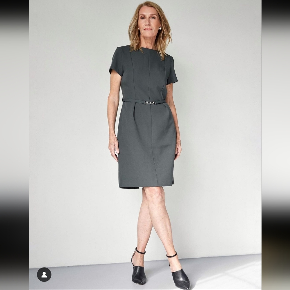 NWT H&M belted dark green / olive sheath dress, size L